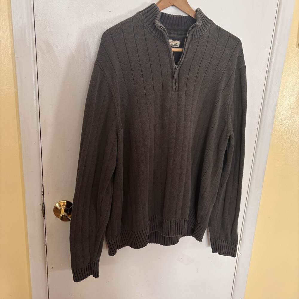 G H‎ Bass Co Sweater Men's XL Long Sleeve 1/4 Zip Green Pullover Ribbed - Picture 2 of 10